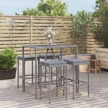  Garden Bar Set Grey PE rattan, powder-coated steel, tempered glass - $444.99