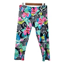 Onzie Womens L Tropical Activewear Leggings Capri 21&quot; Floral Black Pink  - £15.38 GBP
