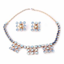 Vintage Blue Aurora Borealis Parure Necklace/Ears 1950S Estate Jewelry C... - £30.27 GBP