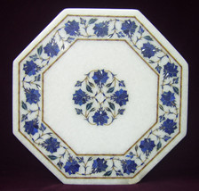 12&quot; Marble Mosaic Center Table Top Real Lapis Lazuli Inlay Pietradure Home Decor - £274.19 GBP