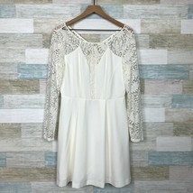 Gianni Bini Lace Fit &amp; Flare Dress Ivory White Pleated Long Sleeve Womens 8 - $34.64