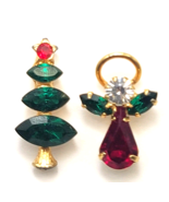 Vintage Angel &amp; Christmas Tree Rhinestone Pins Lot 2 Gold Tone Holiday J... - $276.52 MXN