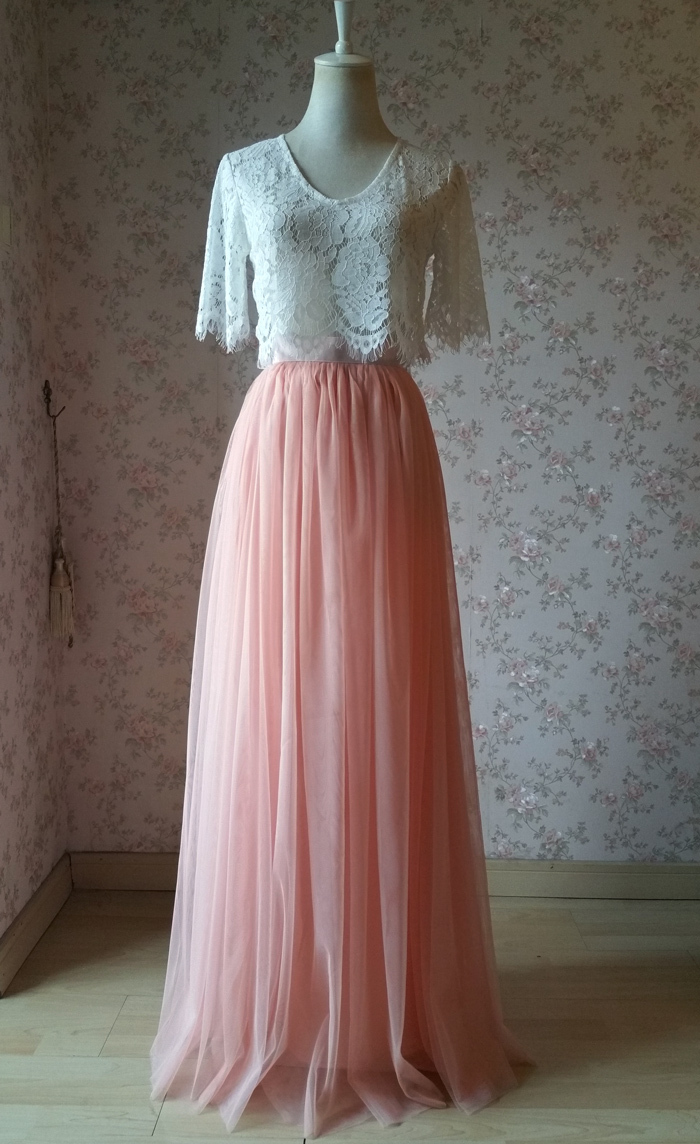 Tulle maxi skirt coral pink 5