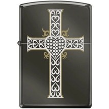 Zippo Lighter - Jewelry Heart &amp; Cross Black Ice - 854038 - £29.46 GBP