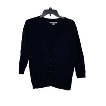 Old Navy Knit Crop Cardigan Sweater Black Women&#39;s Large 3/4 Sleeve Front Button - £15.58 GBP