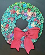 Vintage Christmas Wreath Die Cut Paper Hanging Decor 16x 13&quot; One Sided - £11.81 GBP