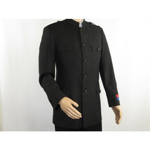Men Apollo King Banded Collarless suit Mandarin Military Style 5button K1 Black image 12