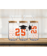 Senior Class of 2025 Orange and White | UV DTF 16oz Glass Can - $5.47 CAD