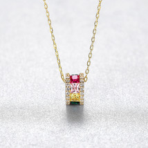 South Korea Colorful Necklace S925 Silver Pendant Clavicle Chain Colorful Zircon - £11.58 GBP