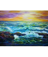 Original painting, acrylic paint on canvas, natural scenery, ocean waves and sky - $265.00