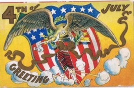 Postcard 4th Of July Greeting Eagle Shield - £3.94 GBP