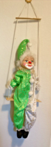 28 inch long swing clown prorcelain head, Green &amp; White clothes, hand pa... - £18.93 GBP