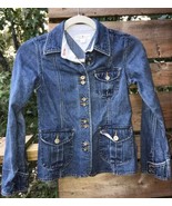 VINTAGE TOMMY HILFIGER GIRL&#39;S M DENIM JACKET JEAN BTNS DWN FRNT GLD RED ... - $47.17 CAD
