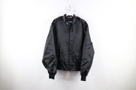 Vintage 80s Mens Size Large Blank Satin Cafe Racer Bomber Jacket Black USA - £45.91 GBP