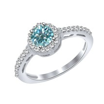 1/2CT Imitación Diamante Azul Halo Engegement Ring 14K Oro Blanco Chapad... - £198.09 GBP