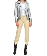 Nueva chaqueta para mujer de cuero plateado de piel de cordero hecha a m... - $2,562.66 MXN+