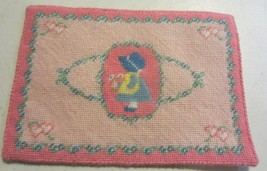 Dollhouse miniature artisan made needlepoint rug girl with flowers - $128.25