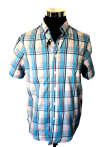 George Shirt Men's Size Medium 38-40  Button Front Multicolor Stretch Plaid SS - $16.00