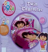 Dora The Explorer Flower Patch Pink Floral Twin Size Comforter Bedding New - £55.99 GBP
