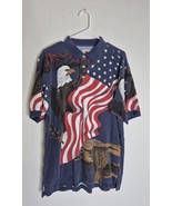 Vintage Cotton Traders Sport Size L Polo Shirt Eagle USA Flag All Over P... - $510.12 MXN