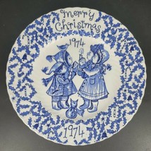 Royal Crownford Plate 9&quot;Merry Christmas 1974 Blue White Staffordshire  Vintage - £13.39 GBP