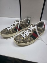 Gucci Ace GG Supreme Gold Bees Sneakers Beige Ebony  548950  US 8.5 Pre-Owned - £215.33 GBP