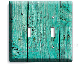Worn out old painted green rustic country wood double light switch wall plate co - £11.85 GBP