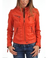 Leather Jacket Womens Size Zip Vintage Moto Condition Large Good Suede Orange 4 - $136.88