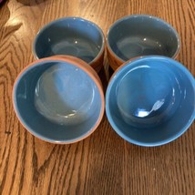 4 VINTAGE HI-MARK TERRACOTTA BLUE TURQUOISE CEREAL BOWL - $22.52