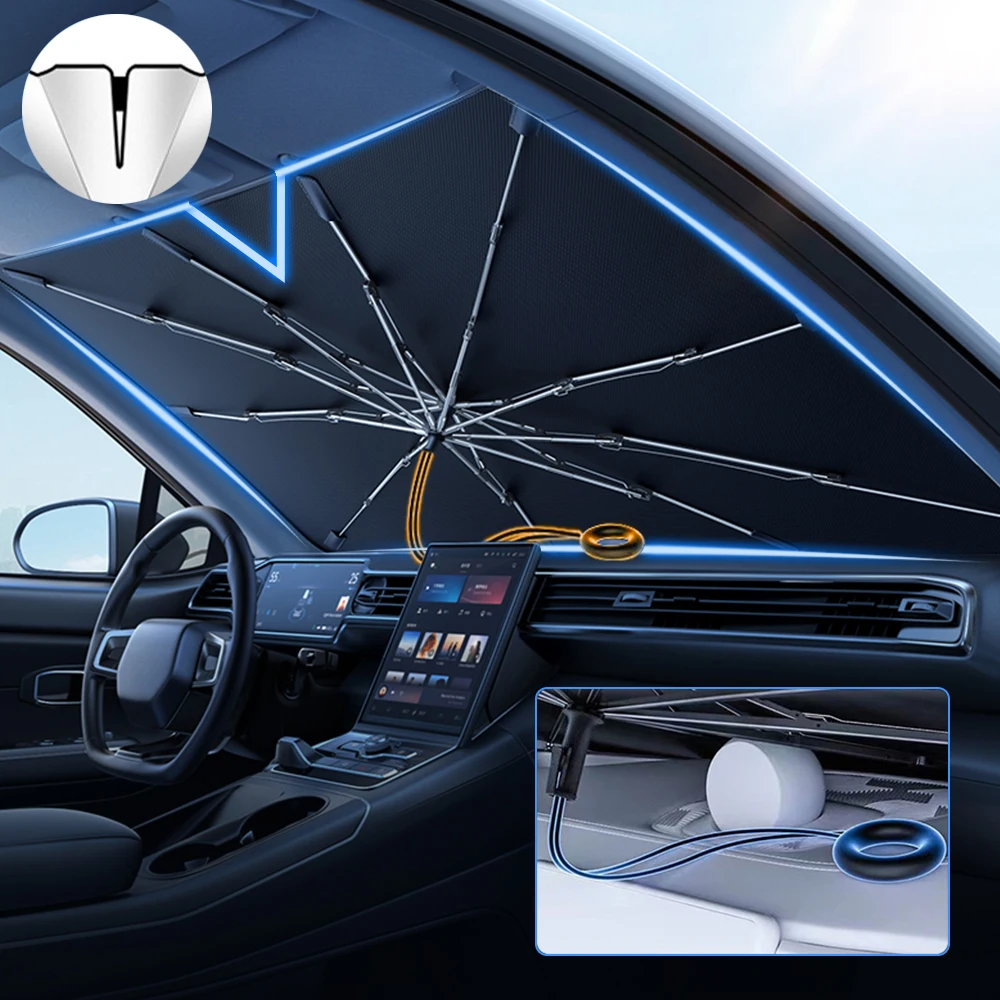 Upgraded Car Windshield SunShades Umbrella Foldable w/ Pull Ring Auto Front - £24.78 GBP+