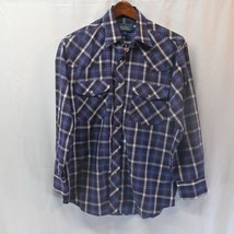 Salmon River Traders Medium Blue Plaid L/S Pearl Snap Rockabilly Western... - £11.98 GBP