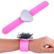 Heart-Shaped Magnetic Wrist Pin Cushion, Pink Magnetic Wrist Sewing Pincushion,  - £12.46 GBP