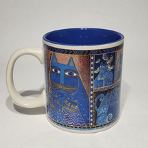 Laurel Burch Blue Indigo Cats Ceramic Mug Blue Interior  14 oz - £14.11 GBP