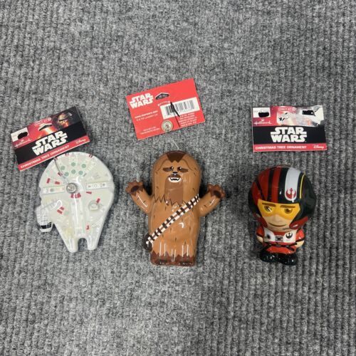 Hallmark Disney Star Wars Ornaments Poe Dameron Chewbacca Falcon Christmas Lot 3 - $27.65