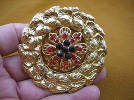 (bb601-155) red rhinestone star flower big leaf circle brooch pin pendant icing - £20.16 GBP