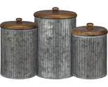 Rustic Style Canisters, Set of 3, Galvanized Metal and Wood - $83.22