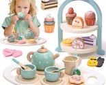 Wooden Tea Party Set For Little Girls 28 Pcs Toddler Tea Set With Cupcak... - £43.06 GBP