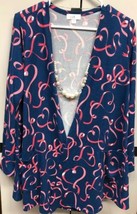 NWT LuLaRoe Medium Blue Pink &amp; White Ribbon Hearts Caroline Cardigan Sweater - £37.89 GBP