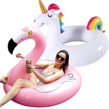 2 Pack 42&#39;&#39; Inflatable Pool Floats Flamingo Unicorn Swim Tube Rings, Beach Float - £36.46 GBP