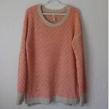 Aeropostale Sweater Women size XXL Orange Beige Open Knit Pullover Comfy - £12.38 GBP