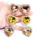 Colorful Rhinestone Heart, CLIP ON Earrings, Oversized Chandelier Earrin... - £47.42 GBP