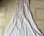 Vintage Nightgown Dream Away Size M White Satin Plunge Neckline Pink Ribbon - $53.75