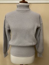 Cuddle Knit Vintage Knit Sweater Silver Metallic Turtleneck Rib Long Sleeve - £21.05 GBP