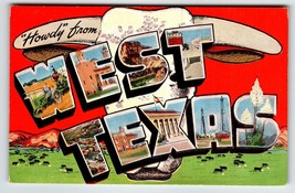 Greetings From West Texas Large Letter Linen Postcard Kropp Unused Bull Skull - £9.10 GBP