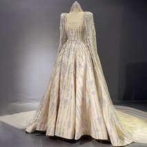 Beautiful  Luxurious Crystal Nude Dubai Evening Dresses with Cape for Wedding Pa - £1,587.05 GBP+