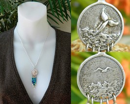 Reversible Pendant Whale Tail Flying Seagull Dangling Beads Necklace - £15.92 GBP