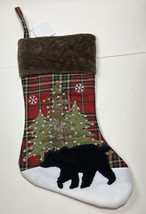 Hobby Lobby Christmas Stocking Red Plaid Bear Tree Faux Wool And Fur NWT... - £14.38 GBP