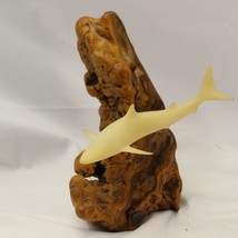 John Perry Great White Shark Sculpture 10&quot; Burl Wood Base 8&quot; Shark  - £51.85 GBP