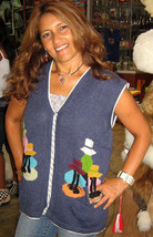 Blue embroidered peruvian motiv Vest, Alpaca wool - $79.00