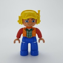 Duplo Figure Lego Male Orange Vest Yellow Cap Headset Construction Minif... - £2.32 GBP
